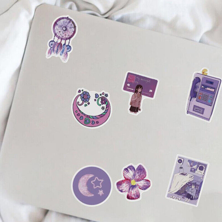VibeCore Cute Purple Stickers featuring vibrant purple designs, perfect for personalizing your laptop with fun, aesthetic, and stylish purple-themed stickers.