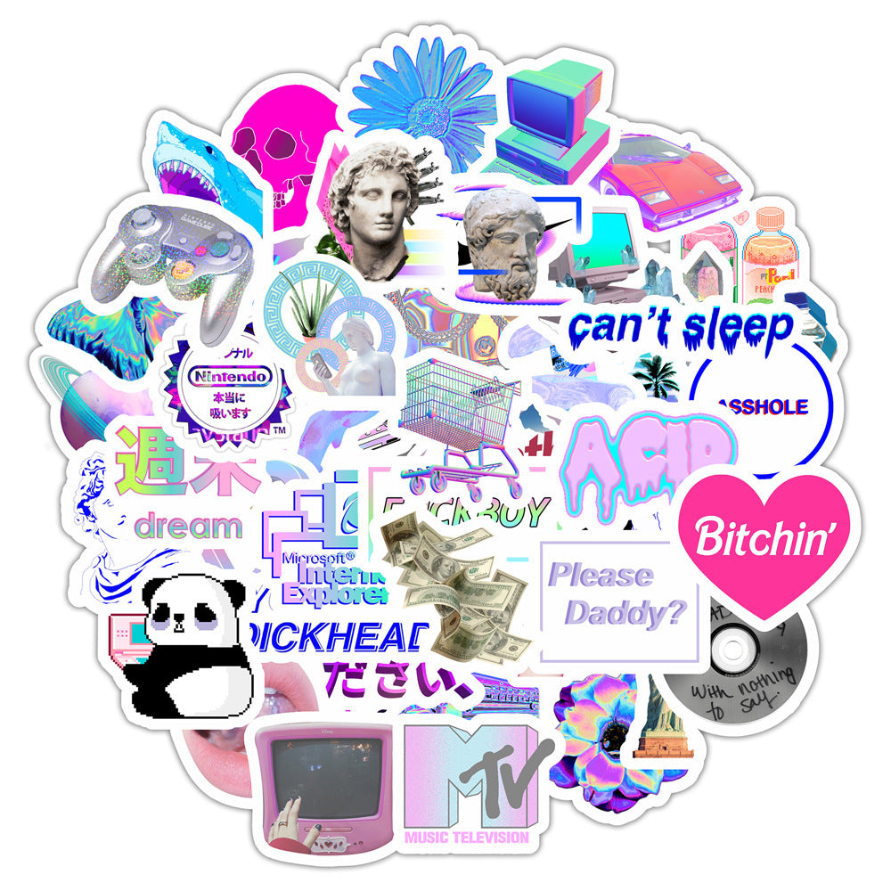VibeCore Cyber Princess Stickers featuring futuristic, tech-inspired designs with cyberpunk aesthetics. This set includes neon, cute, alternative, and digital stickers.