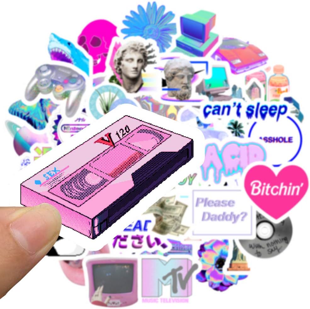 Close-up of VibeCore Cyber Princess Sticker featuring a retro video cassette design. This sticker has a techy, nostalgic, and cyberpunk aesthetic with neon details.