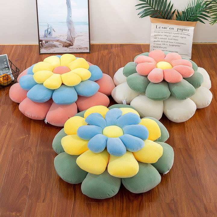 VibeCore Daisy Flower Throw Pillow available in three different sizes. Featuring a cute flower-shaped design, soft fabric, and plush PP cotton filling, this pillow adds a playful, cheerful touch to any space.
