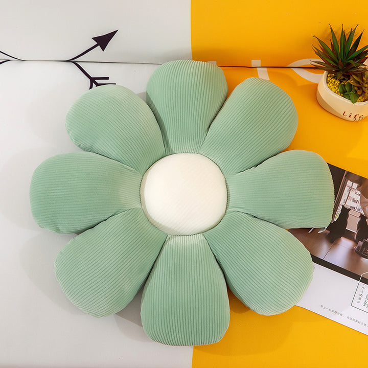 VibeCore Daisy Flower Throw Pillow in green, featuring a cute flower-shaped design. Soft fabric with plush PP cotton filling, bringing a fresh, playful touch to your bed, couch, or favorite seat.