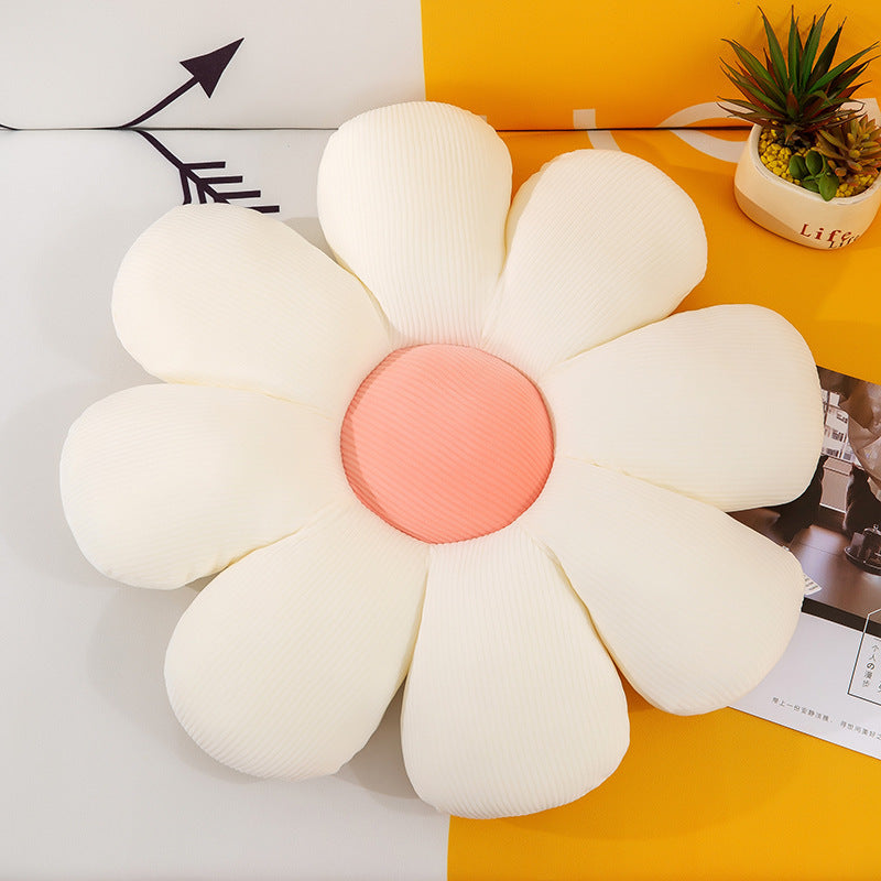 VibeCore Daisy Flower Throw Pillow in white, featuring a cute flower-shaped design. Soft fabric and plush PP cotton filling for a cozy, cheerful touch to your bed, couch, or favorite seat.