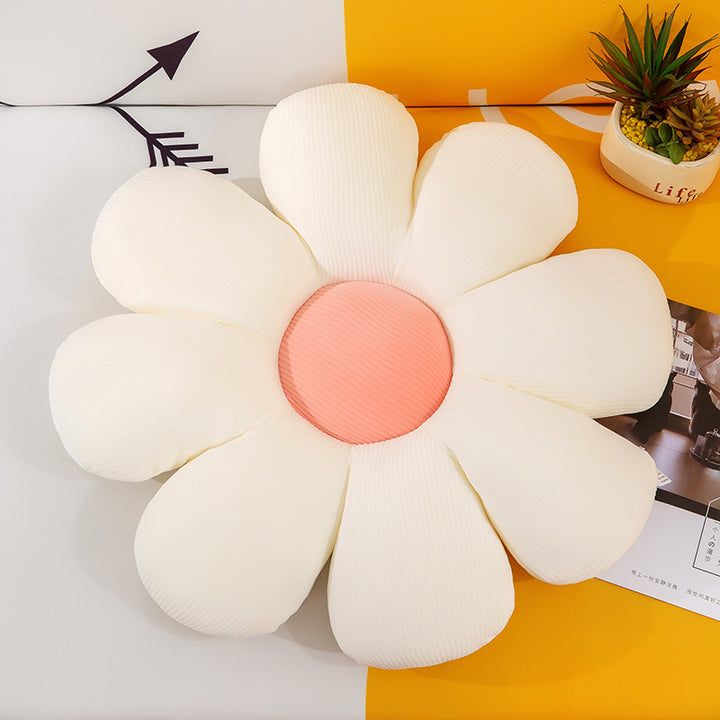 VibeCore Daisy Flower Throw Pillow in white, featuring a cute flower-shaped design. Soft fabric and plush PP cotton filling for a cozy, cheerful touch to your bed, couch, or favorite seat.