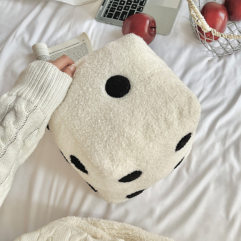 VibeCore Dice Throw Pillow White With Girls Hand On It