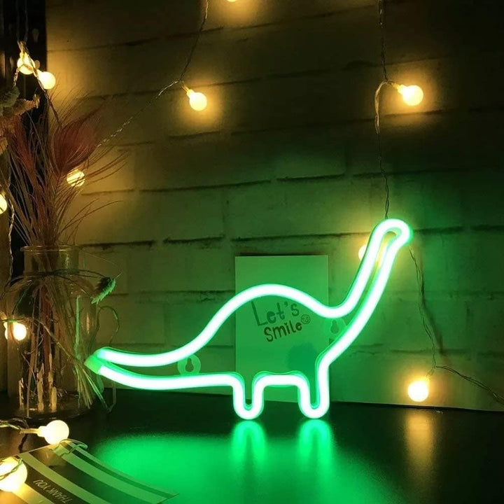 Aesthetic VibeCore Dinosaur Neon Light in the living room, USB or battery-powered LED sign for trendy decor, adding a fun, bold glow to elevate the space with personality.