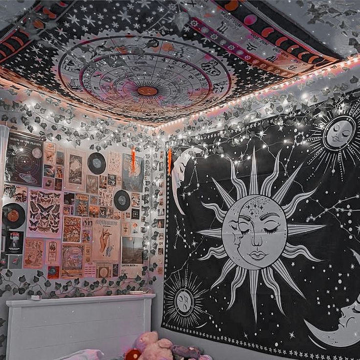 VibeCore Duality At Peace Tapestry On Wall In Teen Bedroom With Other Wall Decor