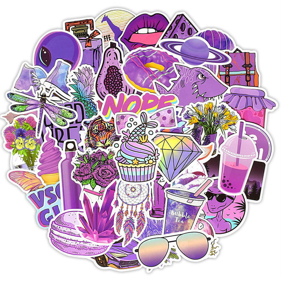 VibeCore Edgy Purple Stickers Circular Cluster featuring vibrant purple aesthetic designs. Bold purple decals perfect for customizing laptops, phones, water bottles, and more.