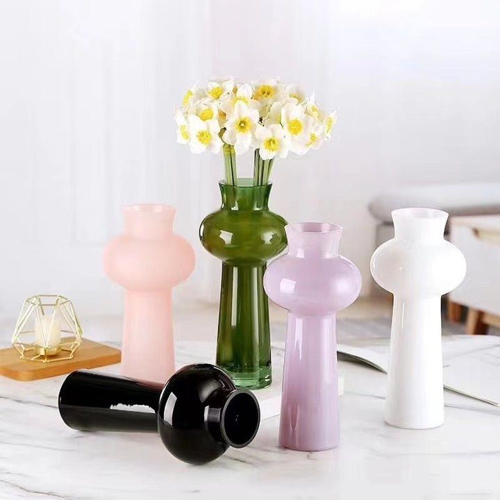 VibeCore Elegant French Glass Vase in light pink, black, sage, white, lilac, and transparent, handcrafted design, perfect for showcasing flowers or as decorative centerpiece, easy to maintain.