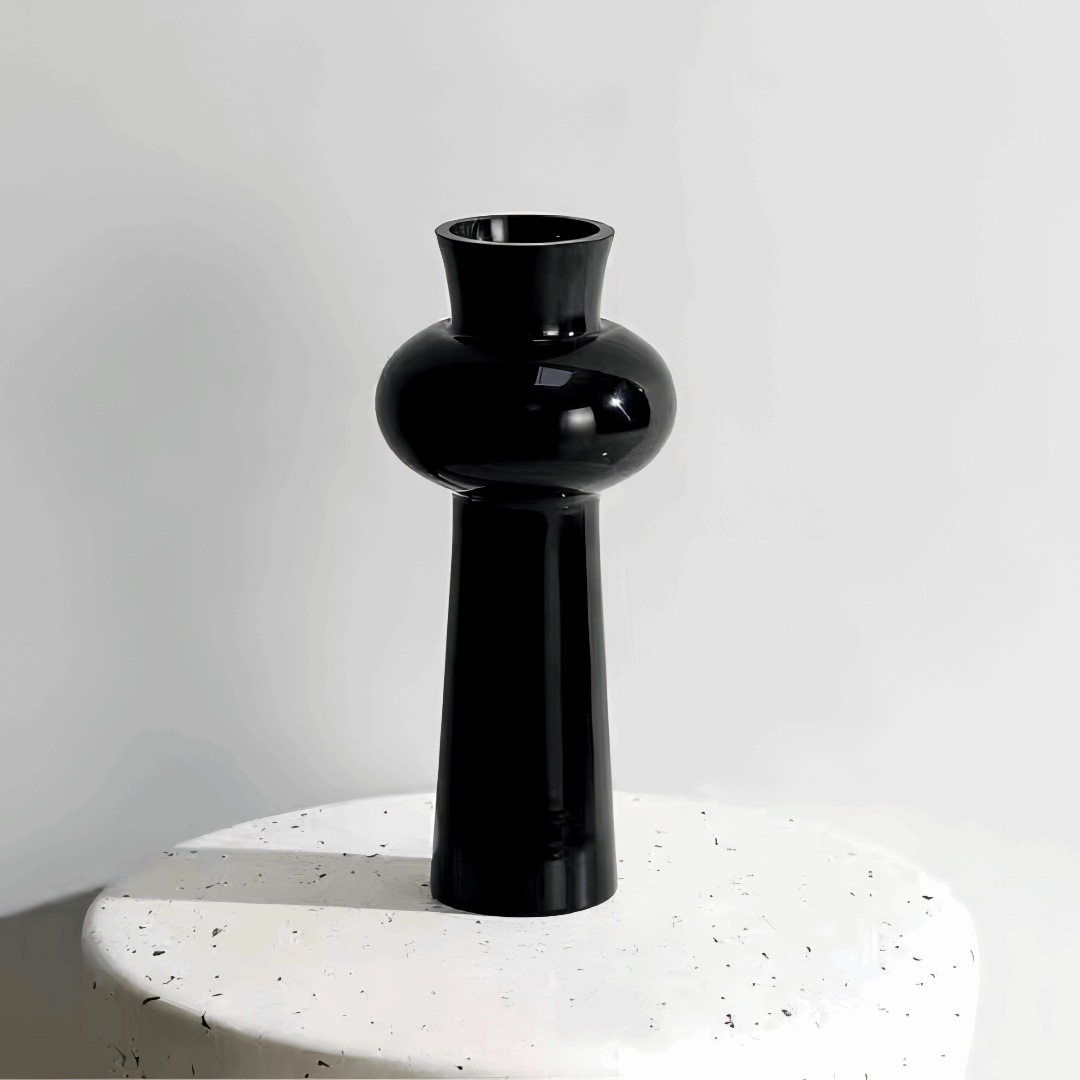​VibeCore Elegant French Glass Vase in black, handmade with care, sleek and modern design, perfect for showcasing flowers or as a decorative centerpiece, easy to care for.​