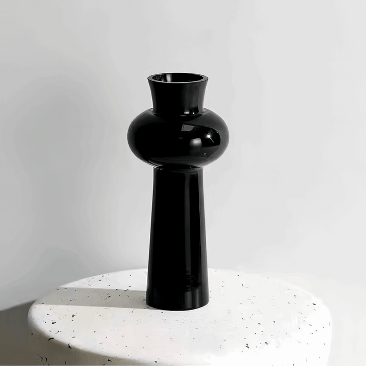 ​VibeCore Elegant French Glass Vase in black, handmade with care, sleek and modern design, perfect for showcasing flowers or as a decorative centerpiece, easy to care for.​