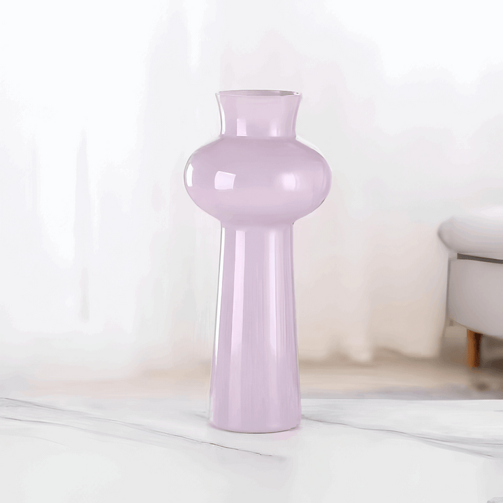 ​VibeCore Elegant French Glass Vase in lilac, meticulously handcrafted, sleek modern design, ideal for showcasing flowers or as a decorative centerpiece, easy to maintain.​
