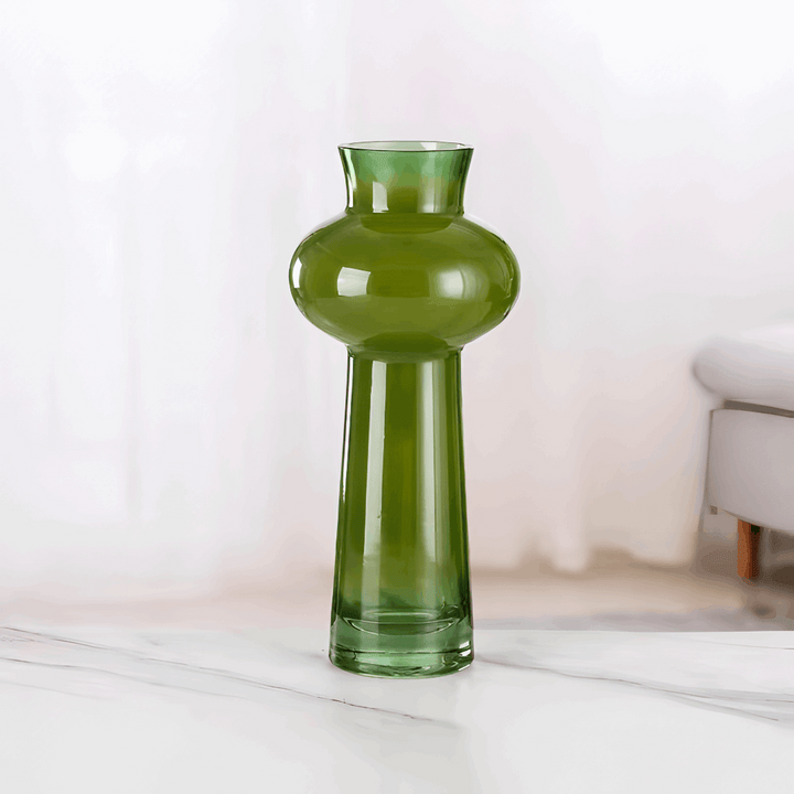 VibeCore Elegant French Glass Vase in sage, handmade with care, sleek and modern design, perfect for showcasing flowers or as a decorative centerpiece, easy to care for.​