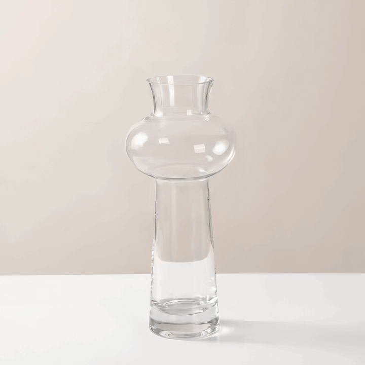 VibeCore Elegant French Glass Vase in transparent, handmade with care, sleek and modern design, perfect for showcasing flowers or as a decorative centerpiece, easy to maintain.​