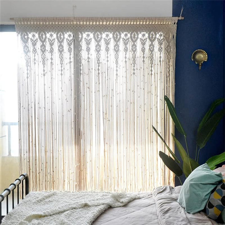 VibeCore Ethereal Flow Handmade Macrame Curtain In Bedroom