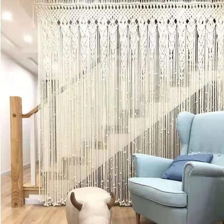 VibeCore Ethereal Flow Handmade Macrame Curtain In Stairwell