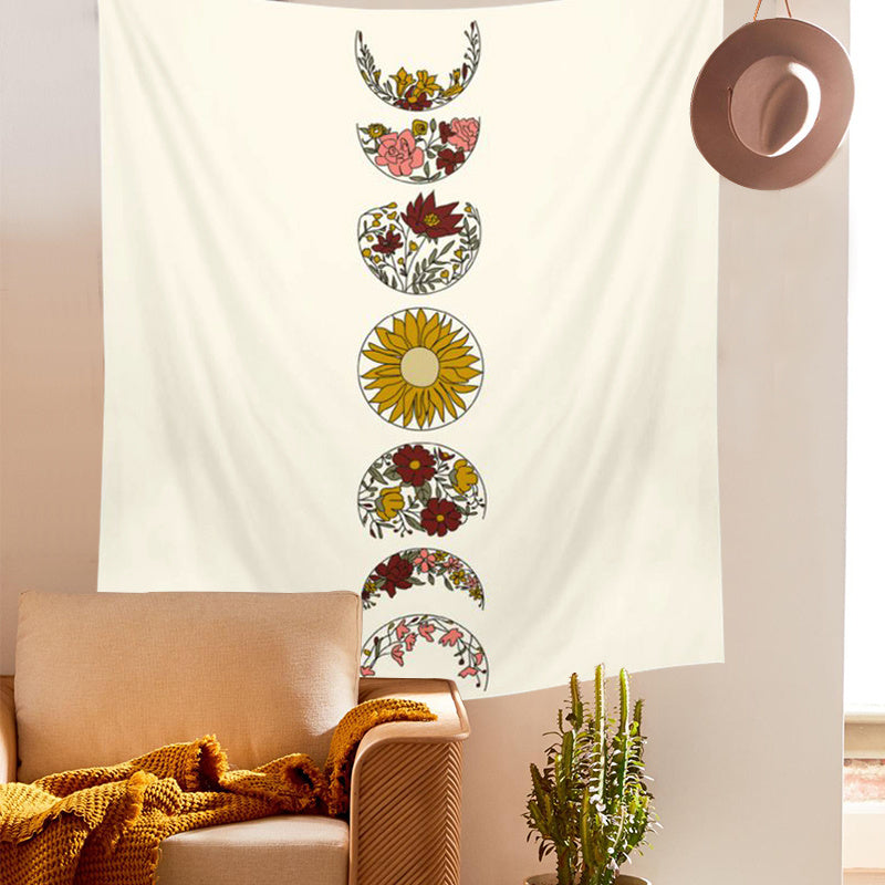 VibeCore Floral Phases Of The Moon Tapestry Hanging On Wall