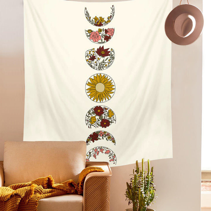 VibeCore Floral Phases Of The Moon Tapestry Hanging On Wall