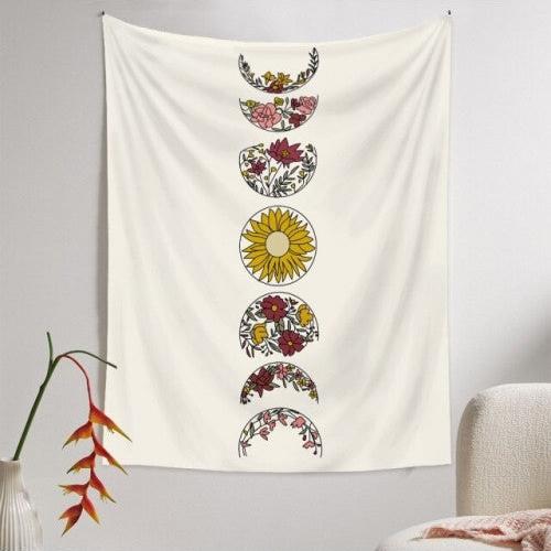 VibeCore Floral Phases Of The Moon Tapestry On Wall