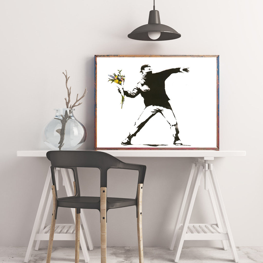 VibeCore Flower Thrower Canvas Print Framed On Desk
