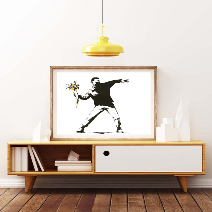 VibeCore Flower Thrower Canvas Print Framed On TV Stand