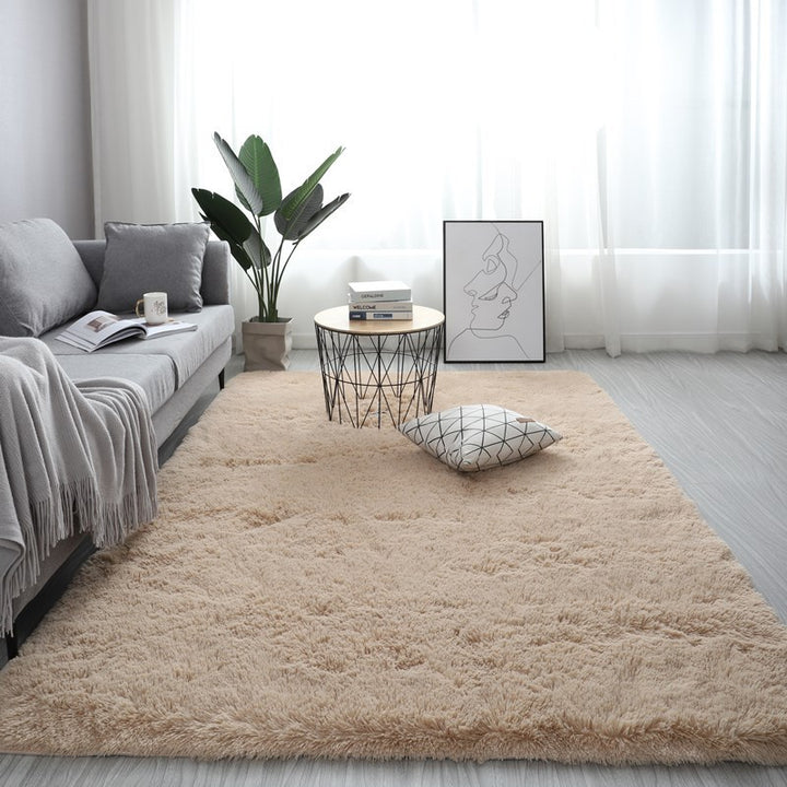 VibeCore Fluffy Area Rug in Beige, featuring a soft, plush texture that adds a warm and cozy touch to any room, enhancing the overall aesthetic with its neutral, versatile color.