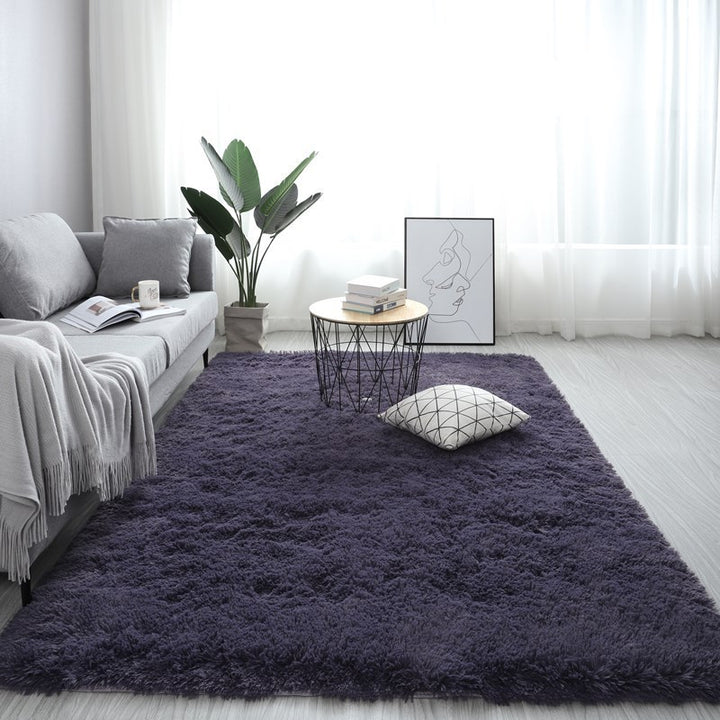 VibeCore Fluffy Area Rug in Purple and Gray, creating a cozy and stylish atmosphere with its soft texture and modern color blend, perfect for any room.