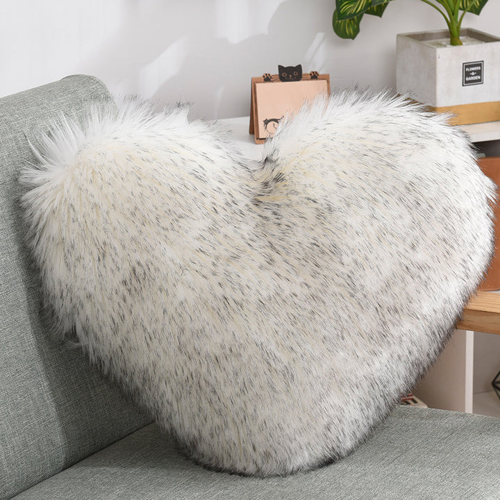 VibeCore Fluffy Heart Throw Pillow in black tip – ultra-soft faux fur with a heart shape and black-tipped accents, ideal for adding a cozy, stylish touch to any room.