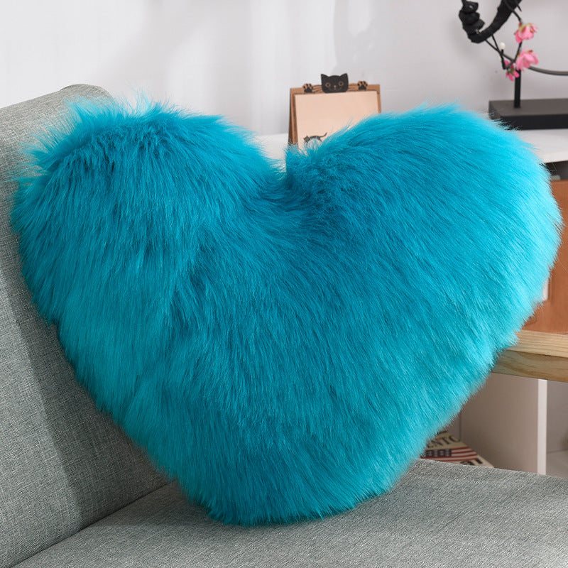 VibeCore Fluffy Heart Throw Pillow in blue - ultra-soft faux fur, heart-shaped design, perfect for adding a cozy, romantic touch to your decor.