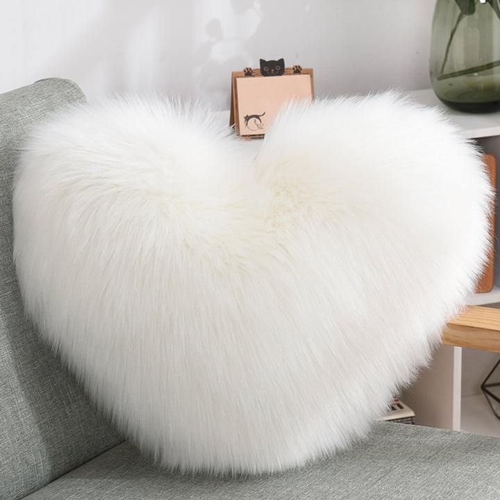 VibeCore Fluffy Heart Throw Pillow in white - soft faux fur, heart-shaped design, perfect for adding cozy, romantic vibes to any room.