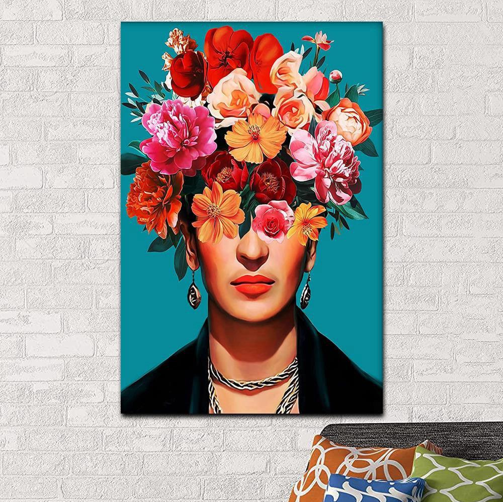 VibeCore Frida Kahlo Canvas Prints Option A: Bouquet of flowers on her head