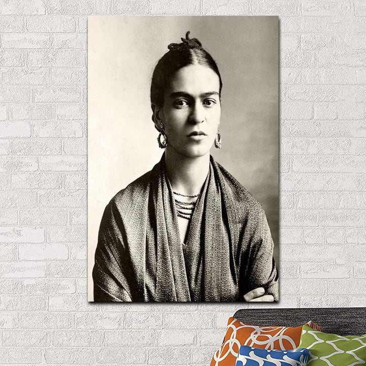 VibeCore Frida Kahlo Canvas Prints Option D: Black and white photograph