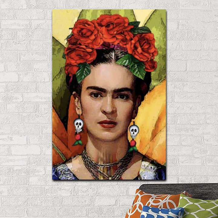 VibeCore Frida Kahlo Canvas Prints Option E: Painting with roses her head