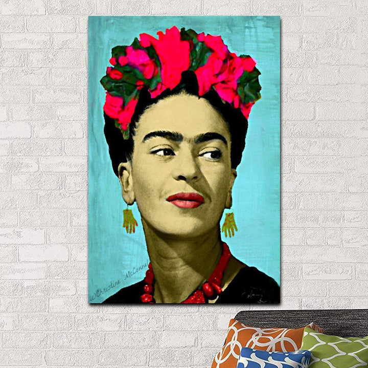 VibeCore Frida Kahlo Canvas Prints Option H: Painting with red flowers on her head