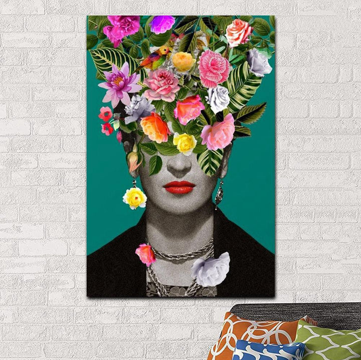 VibeCore Frida Kahlo Canvas Prints Option I: Colorful flowers on her head