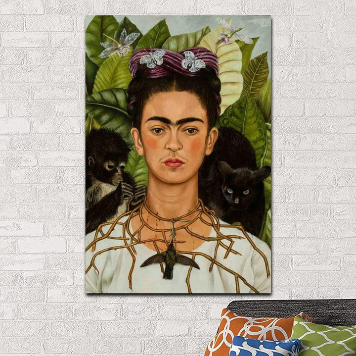 VibeCore Frida Kahlo Canvas Prints Option O: Monkey, leaves and black cat behind her