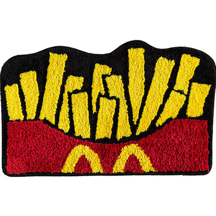 Full product photo of the VibeCore Fries Accent Rug, featuring a playful fries design in vibrant colors. This cute rug adds a fun and nostalgic touch to any room, perfect for bedrooms, dorms, or living rooms. The soft, plush texture provides comfort, while the non-slip backing ensures safety. Its modern aesthetic makes it an ideal cute rug for bedroom or dorm decor, adding personality and style to contemporary spaces. Perfect for anyone looking for a unique, cozy rug that brings energy to their home.