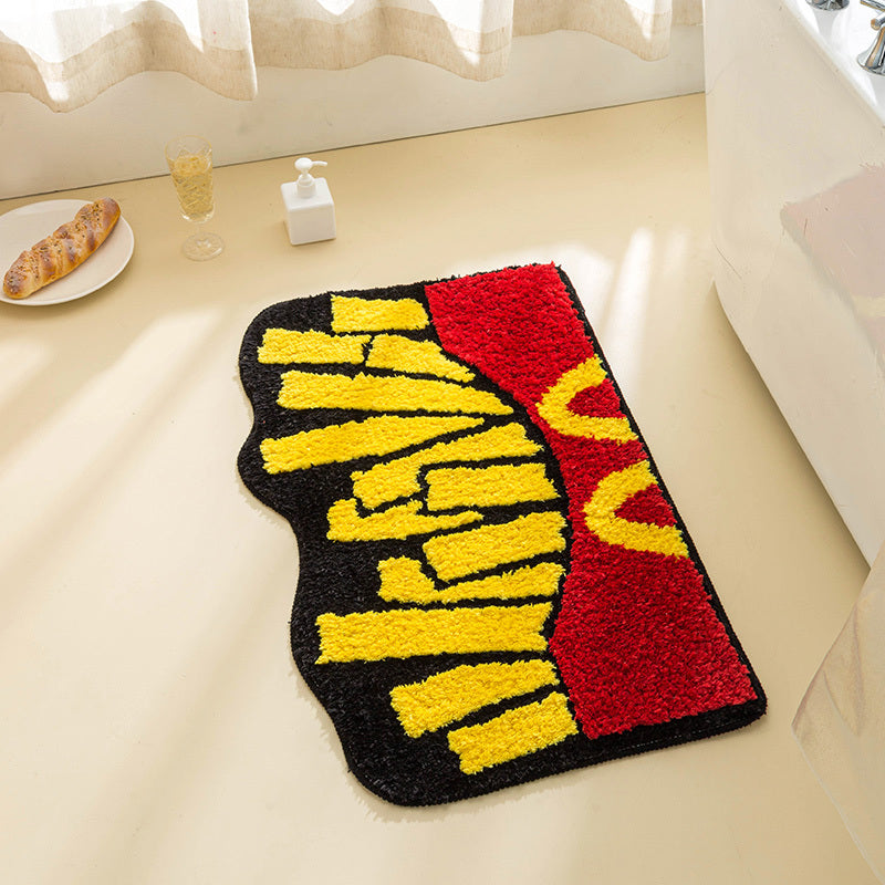 Side view of the VibeCore Fries Accent Rug, highlighting its playful fries design, soft plush texture, and vibrant colors. This cute rug is perfect for adding a nostalgic, fun touch to any room, whether it’s your bedroom, dorm, or living room. Its non-slip backing ensures safety while the modern aesthetic makes it a great choice for tight spaces. Ideal as a cute rug for bedroom or dorm room decor, this vibrant rug brings personality, comfort, and energy to contemporary interiors.