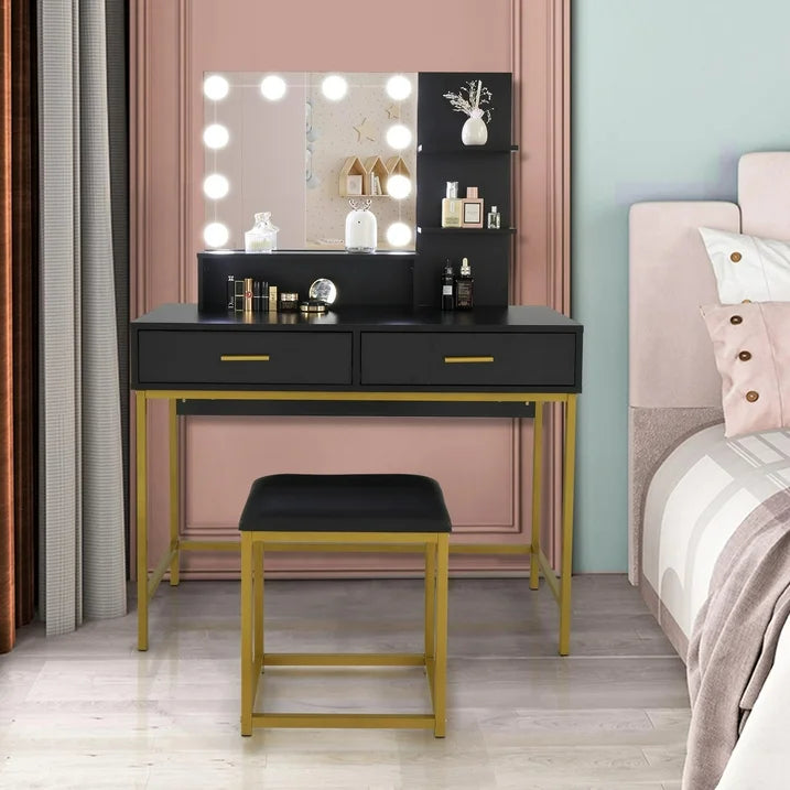 VibeCore GAIA Hollywood Lights Makeup Vanity + Stool Front View