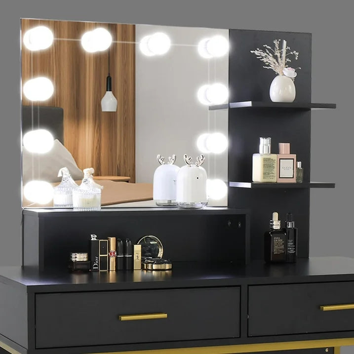 VibeCore GAIA Hollywood Lights Makeup Vanity + Stool Mirror Close Up