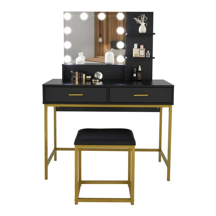 VibeCore GAIA Hollywood Lights Makeup Vanity + Stool Product View
