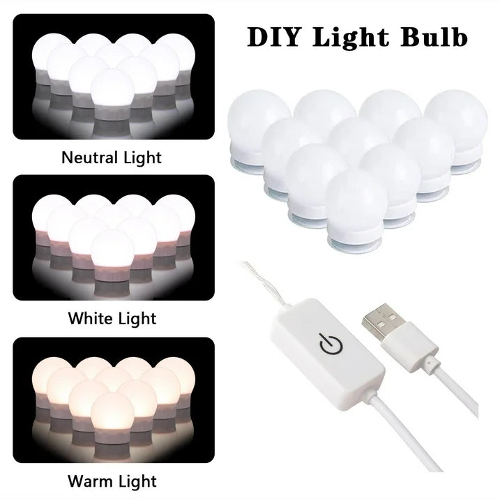 VibeCore GAIA Hollywood Lights Makeup Vanity + Stool Stool DIY Light Bulb