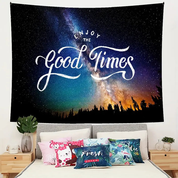 VibeCore Galaxy Good Times Tapestry Above Bed