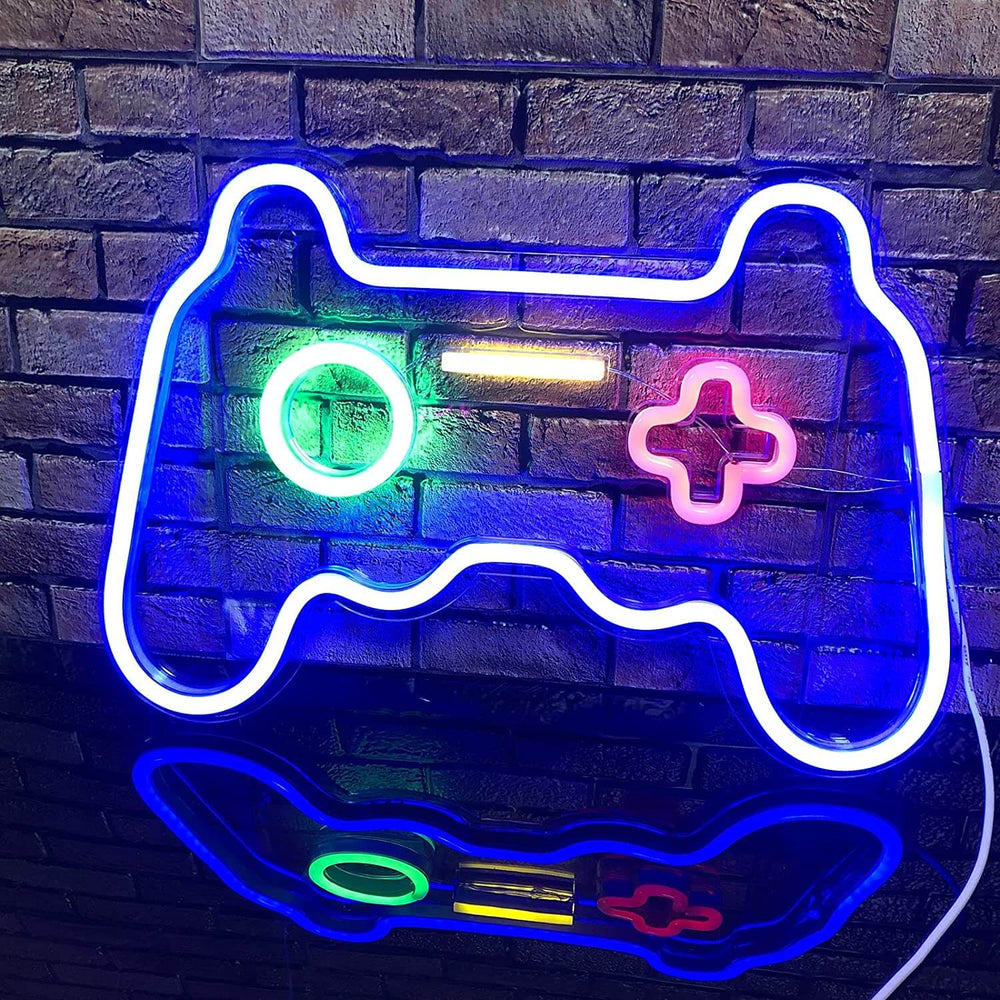 VibeCore Game Controller Neon Light Against Brick Wall