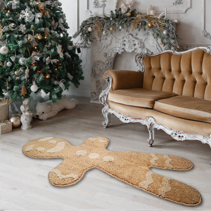 VibeCore Gingerbread Man Accent Rug on living room floor, featuring a cute gingerbread man design that adds a cozy and playful vibe to the space.