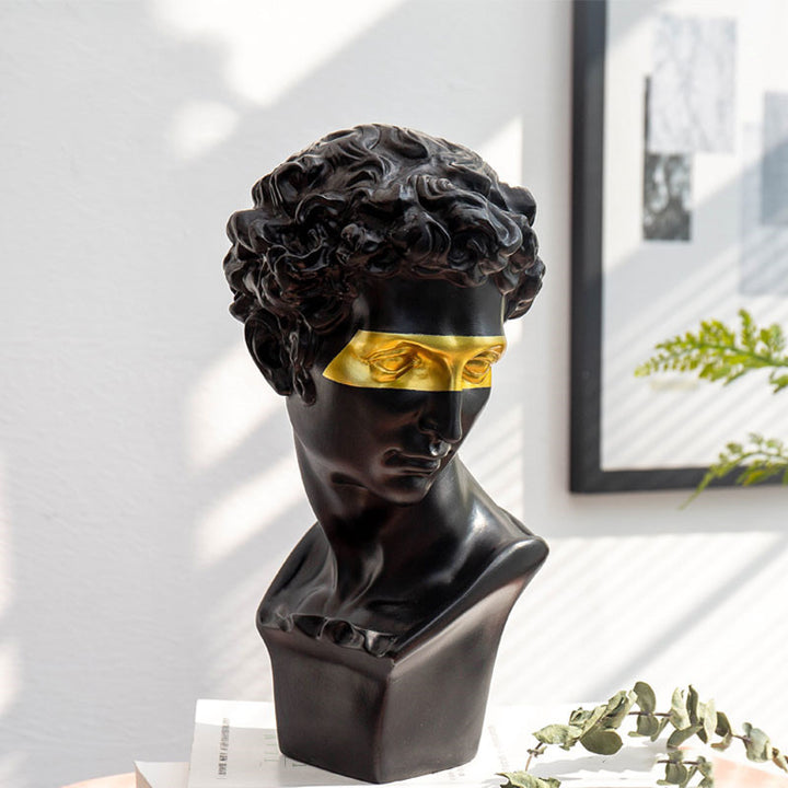 VibeCore Gold-Eye David Sculpture in black, crafted from durable resin, blending classic European style with a modern gold-eye twist, perfect for adding sophistication to your decor.