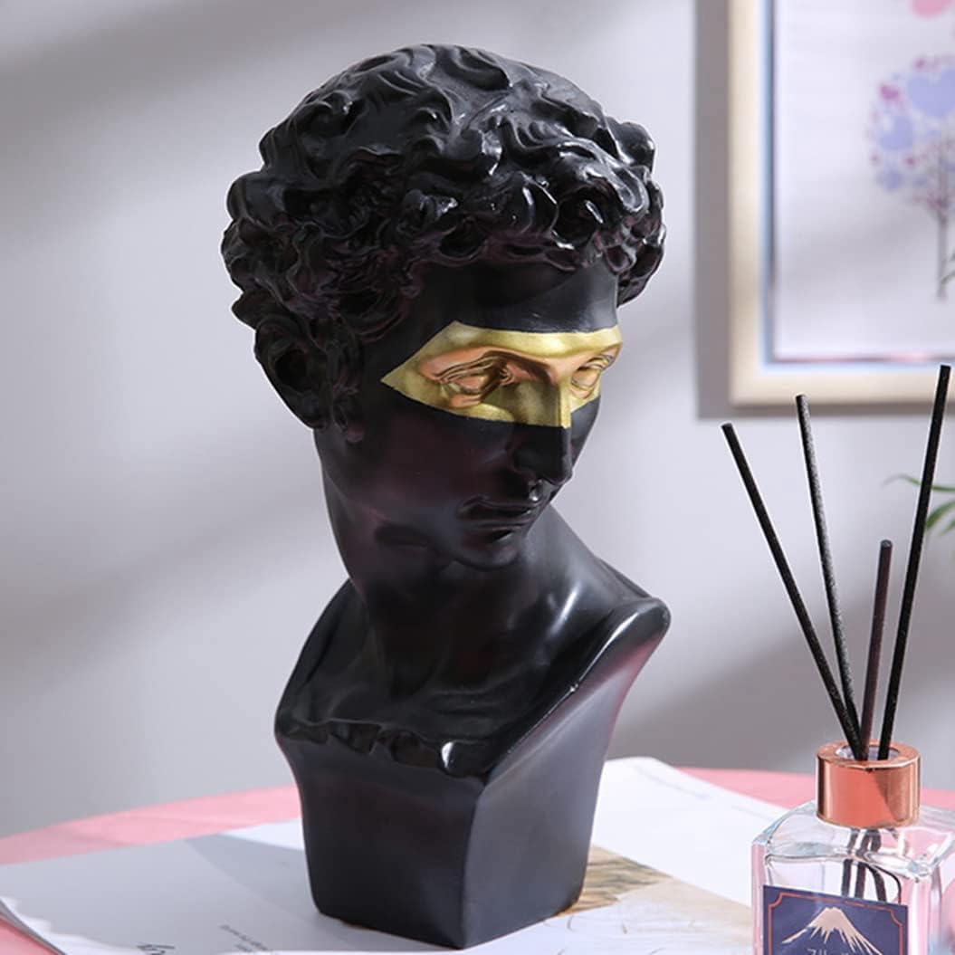 VibeCore Gold-Eye David Sculpture in black on table, crafted from durable resin, combining classic European style with a modern gold-eye twist, perfect for elevating your decor.