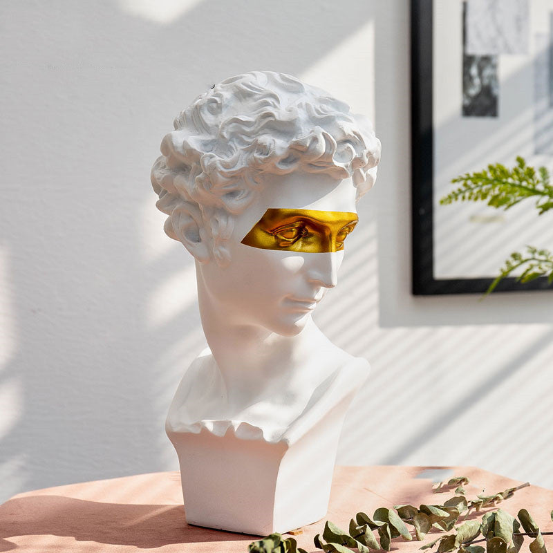 VibeCore Gold-Eye David Sculpture in white, crafted from durable resin, blending classic European style with a modern gold-eye twist, perfect for art lovers and sophisticated decor.