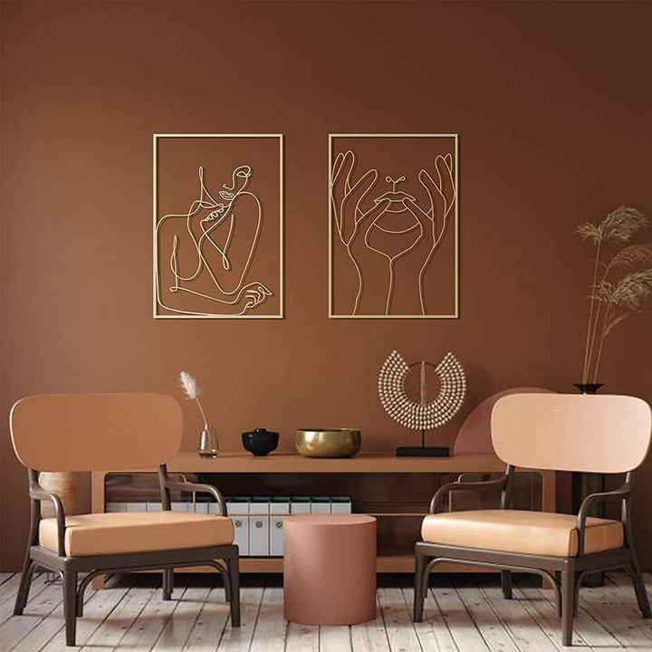Gold female line art wall decor Option B and A – metallic gold acrylic silhouettes for modern bedroom, dorm room, or office – VibeCore minimalist aesthetic decor