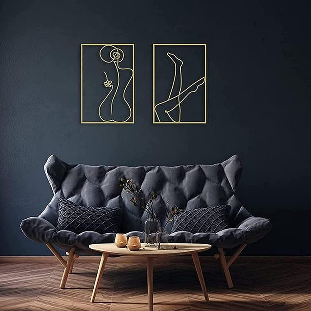 Gold female line art wall decor Option C and D – metallic gold acrylic silhouettes for modern bedroom, dorm room, or office – VibeCore minimalist aesthetic decor