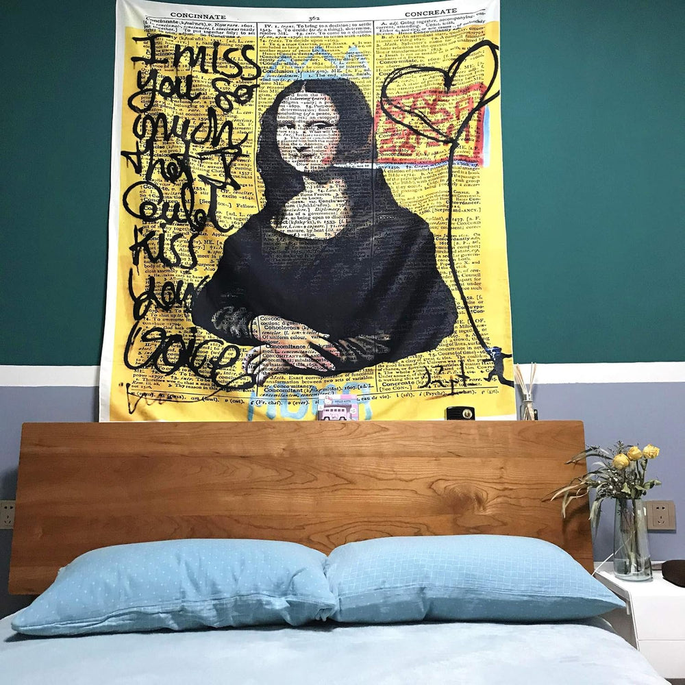 VibeCore Graffiti Mona Lisa Tapestry Above Bed